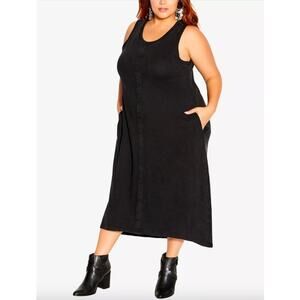 CITY CHIC Dress Size 16 NEW Black Shift Pockets $89 Simple Love Stretch Midi